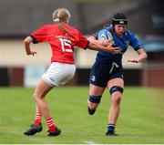 11 September 2021; Leah Tarpey of Leinster in action against Ellen Boylan of Munster during the PwC U18 Women’s Interprovincial Championship Round 3 match between Leinster and Munster at MU Barnhall in Leixlip, Kildare. Photo by Michael P Ryan/Sportsfile