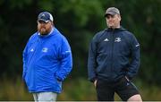 12 September 2021; Leinster assistant coach Brett Igoe, right, with head coach Andy Skehan before the PwC U18 Men’s Interprovincial Championship Round 2 match between Leinster and Munster at MU Barnhall in Leixlip, Kildare. Photo by Brendan Moran/Sportsfile