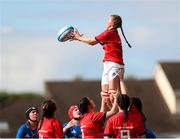 11 September 2021; Saskia Wycherley of Munster claims possession in the line out during the PwC U18 Women’s Interprovincial Championship Round 3 match between Leinster and Munster at MU Barnhall in Leixlip, Kildare. Photo by Michael P Ryan/Sportsfile