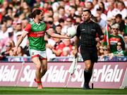 11 September 2021; Pádraig O'Hora of Mayo with sideline official David Gough during the GAA Football All-Ireland Senior Championship Final match between Mayo and Tyrone at Croke Park in Dublin. Photo by David Fitzgerald/Sportsfile
