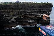 12 September 2021; Andy Jones of USA during round four of the Red Bull Cliff Diving World Series at Downpatrick Head in Mayo. Photo by Ramsey Cardy/Sportsfile