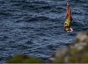 12 September 2021; Eleanor Smart of USA during round four of the Red Bull Cliff Diving World Series at Downpatrick Head in Mayo. Photo by Ramsey Cardy/Sportsfile