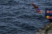 12 September 2021; Rhiannan Iffland of Australia during round four of the Red Bull Cliff Diving World Series at Downpatrick Head in Mayo. Photo by Ramsey Cardy/Sportsfile