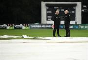 13 September 2021; Umpires Paul Reynolds, left, and Alan Neill during an inspection before match three of the Dafanews International Cup ODI series between Ireland and Zimbabwe at Stormont in Belfast. Photo by Seb Daly/Sportsfile