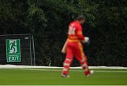 13 September 2021; Brendan Taylor of Zimbabwe departs his last international match after being bowled by Ireland's Josh Little during match three of the Dafanews International Cup ODI series between Ireland and Zimbabwe at Stormont in Belfast. Photo by Seb Daly/Sportsfile