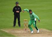 13 September 2021; Simi Singh of Ireland celebrates bowling Zimbabwe's Ryan Burl during match three of the Dafanews International Cup ODI series between Ireland and Zimbabwe at Stormont in Belfast. Photo by Seb Daly/Sportsfile