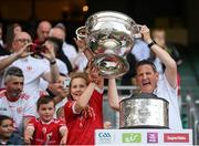 11 September 2021; Sean McCann, Tyrone logistics, lifts the Sam Maguire Cup following the GAA Football All-Ireland Senior Championship Final match between Mayo and Tyrone at Croke Park in Dublin. Photo by Stephen McCarthy/Sportsfile