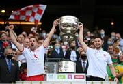 11 September 2021; Niall Sludden, left, and Peter Teague of Tyrone lift the Sam Maguire Cup following the GAA Football All-Ireland Senior Championship Final match between Mayo and Tyrone at Croke Park in Dublin. Photo by Stephen McCarthy/Sportsfile