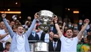 11 September 2021; Conor Quinn, left, and Liam Rafferty of Tyrone lift the Sam Maguire Cup following the GAA Football All-Ireland Senior Championship Final match between Mayo and Tyrone at Croke Park in Dublin. Photo by Stephen McCarthy/Sportsfile