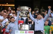 11 September 2021; Brothers Lee, left, and Rory Brennan of Tyrone lift the Sam Maguire Cup following the GAA Football All-Ireland Senior Championship Final match between Mayo and Tyrone at Croke Park in Dublin. Photo by Stephen McCarthy/Sportsfile