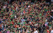 11 September 2021; Mayo fans in the Hogan Stand celebrate an early score during the GAA Football All-Ireland Senior Championship Final match between Mayo and Tyrone at Croke Park in Dublin. Photo by Ray McManus/Sportsfile