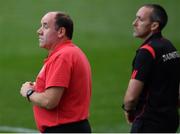 11 September 2021; Tyrone joint-managers Feargal Logan, left, and  Brian Dooher during the final seconds of the  GAA Football All-Ireland Senior Championship Final match between Mayo and Tyrone at Croke Park in Dublin. Photo by Ray McManus/Sportsfile