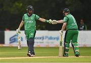 13 September 2021; Ireland batsmen Andrew Balbirnie, left, and Paul Stirling during match three of the Dafanews International Cup ODI series between Ireland and Zimbabwe at Stormont in Belfast. Photo by Seb Daly/Sportsfile