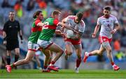 11 September 2021; Ronan McNamee of Tyrone in action against Bryan Walsh, 12, and Pádraig O'Hora of Mayo during the GAA Football All-Ireland Senior Championship Final match between Mayo and Tyrone at Croke Park in Dublin. Photo by Piaras Ó Mídheach/Sportsfile