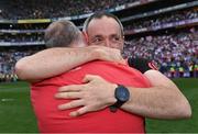 11 September 2021; Tyrone joint-manager Brian Dooher celebrates after the GAA Football All-Ireland Senior Championship Final match between Mayo and Tyrone at Croke Park in Dublin. Photo by Piaras Ó Mídheach/Sportsfile