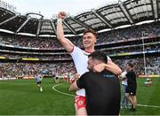 11 September 2021; Conor Meyler of Tyrone celebrates with Tyrone selector Joe McMahon after their side's victory in the GAA Football All-Ireland Senior Championship Final match between Mayo and Tyrone at Croke Park in Dublin. Photo by Piaras Ó Mídheach/Sportsfile