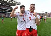 11 September 2021; Tyrone players Conor McKenna, left, and Cathal McShane celebrate their side's victory after the GAA Football All-Ireland Senior Championship Final match between Mayo and Tyrone at Croke Park in Dublin. Photo by Piaras Ó Mídheach/Sportsfile