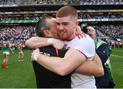 11 September 2021; Tyrone joint-manager Brian Dooher celebrates with Cathal McShane after their side's victory in the GAA Football All-Ireland Senior Championship Final match between Mayo and Tyrone at Croke Park in Dublin. Photo by Piaras Ó Mídheach/Sportsfile