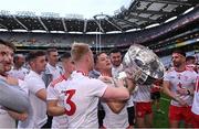 11 September 2021; Kieran McGeary of Tyrone celebrates with the Sam Maguire Cup after the GAA Football All-Ireland Senior Championship Final match between Mayo and Tyrone at Croke Park in Dublin. Photo by Piaras Ó Mídheach/Sportsfile