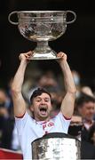 11 September 2021; Conor McKenna of Tyrone lifts the Sam Maguire Cup after the GAA Football All-Ireland Senior Championship Final match between Mayo and Tyrone at Croke Park in Dublin. Photo by Piaras Ó Mídheach/Sportsfile