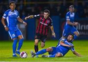 13 September 2021; Liam Burt of Bohemians is tackled by David Webster of Finn Harps during the SSE Airtricity League Premier Division match between Finn Harps and Bohemians at Finn Park in Ballybofey, Donegal. Photo by Ramsey Cardy/Sportsfile