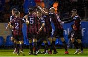 13 September 2021; Bohemians players celebrates their side's first goal scored by Promise Omochere during the SSE Airtricity League Premier Division match between Finn Harps and Bohemians at Finn Park in Ballybofey, Donegal. Photo by Ramsey Cardy/Sportsfile