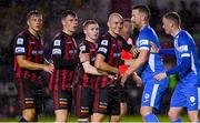 13 September 2021; Bohemians and Finn Harps players jostle for position before a corner kick during the SSE Airtricity League Premier Division match between Finn Harps and Bohemians at Finn Park in Ballybofey, Donegal. Photo by Ramsey Cardy/Sportsfile