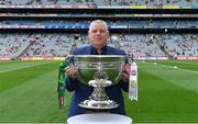 11 September 2021; 1996 Meath All-Ireland winning captain Tommy Dowd brings out the Sam Maguire Cup before the GAA Football All-Ireland Senior Championship Final match between Mayo and Tyrone at Croke Park in Dublin. Photo by Brendan Moran/Sportsfile