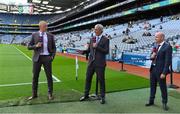 11 September 2021; Sky Sports GAA analysts, from left, Kieran Donaghy, Jim McGuinness and Peter Canavan record a piece pitchside before the GAA Football All-Ireland Senior Championship Final match between Mayo and Tyrone at Croke Park in Dublin. Photo by Brendan Moran/Sportsfile