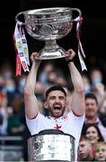 11 September 2021; Tyrone captain Pádraig Hampsey lifts the Sam Maguire Cup after the GAA Football All-Ireland Senior Championship Final match between Mayo and Tyrone at Croke Park in Dublin. Photo by Piaras Ó Mídheach/Sportsfile