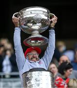 11 September 2021; Tyrone masseur Stephen Rice lifts the Sam Maguire Cup after the GAA Football All-Ireland Senior Championship Final match between Mayo and Tyrone at Croke Park in Dublin. Photo by Piaras Ó Mídheach/Sportsfile