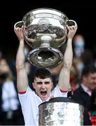 11 September 2021; Conor Shields of Tyrone lifts the Sam Maguire Cup after the GAA Football All-Ireland Senior Championship Final match between Mayo and Tyrone at Croke Park in Dublin. Photo by Piaras Ó Mídheach/Sportsfile