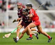 12 September 2021; Aoife Donoghue of Galway in action against Saoirse McCarthy of Cork during the All-Ireland Senior Camogie Championship Final match between Cork and Galway at Croke Park in Dublin. Photo by Piaras Ó Mídheach/Sportsfile