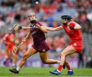 12 September 2021; Orlaith McGrath of Galway in action against Pamela Mackey of Cork during the All-Ireland Senior Camogie Championship Final match between Cork and Galway at Croke Park in Dublin. Photo by Piaras Ó Mídheach/Sportsfile