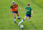 14 September 2021; Emily Whelan and Saoirse Noonan, left, during a Republic of Ireland training session at the FAI National Training Centre in Abbotstown, Dublin. Photo by Stephen McCarthy/Sportsfile