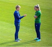 14 September 2021; Manager Vera Pauw and Savannah McCarthy during a Republic of Ireland training session at the FAI National Training Centre in Abbotstown, Dublin. Photo by Stephen McCarthy/Sportsfile