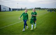 14 September 2021; Leanne Kiernan, left, and Heather Payne during a Republic of Ireland training session at the FAI National Training Centre in Abbotstown, Dublin. Photo by Stephen McCarthy/Sportsfile