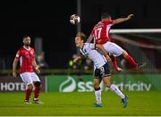 14 September 2021; Greg Sloggett of Dundalk in action against Adam McDonnell of Sligo Rovers during the SSE Airtricity League Premier Division match between Sligo Rovers and Dundalk at The Showgrounds in Sligo. Photo by Seb Daly/Sportsfile