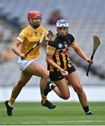 12 September 2021; Eva Hynes of Kilkenny in action against Maeve Connolly of Antrim during the All-Ireland Intermediate Camogie Championship Final match between Antrim and Kilkenny at Croke Park in Dublin. Photo by Piaras Ó Mídheach/Sportsfile