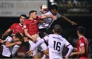 14 September 2021; Garry Buckley and John Mahon, left, of Sligo Rovers in action against Sonni Nattestad of Dundalk during the SSE Airtricity League Premier Division match between Sligo Rovers and Dundalk at The Showgrounds in Sligo. Photo by Seb Daly/Sportsfile