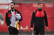 14 September 2021; Sami Ben Amar, left, and Andy Boyle of Dundalk before the SSE Airtricity League Premier Division match between Sligo Rovers and Dundalk at The Showgrounds in Sligo. Photo by Seb Daly/Sportsfile