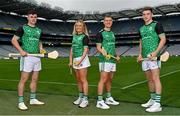 15 September 2021; Today saw the launch of the 2021 M. Donnelly GAA All-Ireland Poc Fada Finals by Uachtarán Chumann Lúthchleas Gael, Larry McCarthy, and Uachtarán an Cumann Camógaíochta Hilda Breslin. The All-Ireland Poc Fada finals in Hurling and Camogie will be held on the Cooley Mountains on Saturday 25th September. Pictured at the launch in Croke Park, Dublin, are, from left, Kilcormac-Killoughey hurler Cillian Kiely, Antrim Camogie player, Kilkenny hurler Eoin Murphy and Kilcormac-Killoughey hurler Cathal Kiely. Photo by Seb Daly/Sportsfile