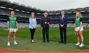 15 September 2021; Today saw the launch of the 2021 M. Donnelly GAA All-Ireland Poc Fada Finals by Uachtarán Chumann Lúthchleas Gael, Larry McCarthy, and Uachtarán an Cumann Camógaíochta Hilda Breslin. The All-Ireland Poc Fada finals in Hurling and Camogie will be held on the Cooley Mountains on Saturday 25th September. Pictured at the launch in Croke Park, Dublin, are, from left, Kilkenny hurler Eoin Murphy, Uachtarán an Cumann Camógaíochta Hilda Breslin, sponsor Martin Donnelly, Uachtarán Chumann Lúthchleas Gael Larry McCarthy, and Antrim Camogie player Roisin McCormick. Photo by Seb Daly/Sportsfile