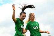 15 September 2021; Niamh Farrelly, left, and Savannah McCarthy during a Republic of Ireland training session at the FAI National Training Centre in Abbotstown, Dublin. Photo by Stephen McCarthy/Sportsfile
