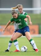 15 September 2021; Katie McCabe is tackled by Claire Walsh, right, during a Republic of Ireland training session at the FAI National Training Centre in Abbotstown, Dublin. Photo by Stephen McCarthy/Sportsfile