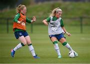 15 September 2021; Savannah McCarthy and Amber Barrett, left, during a Republic of Ireland training session at the FAI National Training Centre in Abbotstown, Dublin. Photo by Stephen McCarthy/Sportsfile