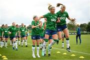 15 September 2021; Savannah McCarthy, left, and Ruesha Littlejohn during a Republic of Ireland training session at the FAI National Training Centre in Abbotstown, Dublin. Photo by Stephen McCarthy/Sportsfile