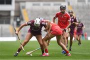 12 September 2021; Ailish O'Reilly of Galway and Meabh Cahalane of Cork contest possession during the All-Ireland Senior Camogie Championship Final match between Cork and Galway at Croke Park in Dublin. Photo by Ben McShane/Sportsfile