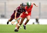 12 September 2021; Aoife Donoghue of Galway and Hannah Looney of Cork during the All-Ireland Senior Camogie Championship Final match between Cork and Galway at Croke Park in Dublin. Photo by Ben McShane/Sportsfile