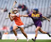 12 September 2021; Eimear Smyth of Armagh and Clodagh Jackman of Wexford during the All-Ireland Premier Junior Camogie Championship Final match between Armagh and Wexford at Croke Park in Dublin. Photo by Ben McShane/Sportsfile